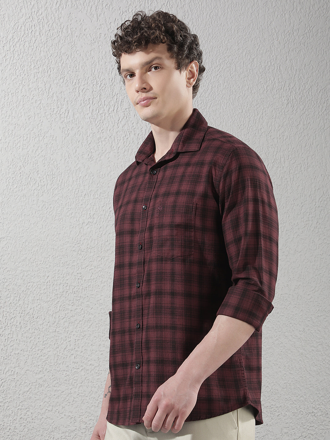 100% Cotton Maroon Checked Shirt