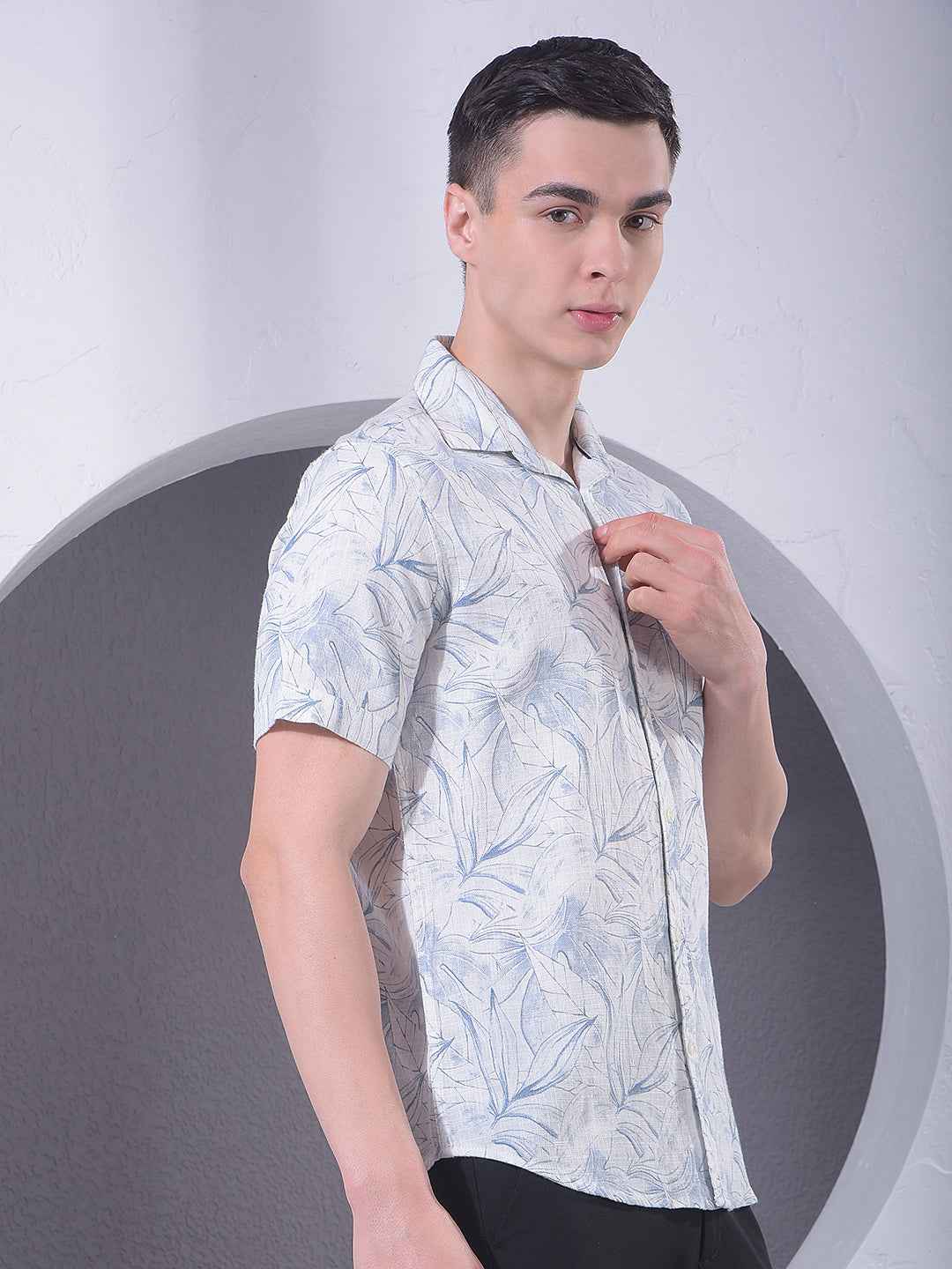 Blue Floral Print 100% Cotton Shirt