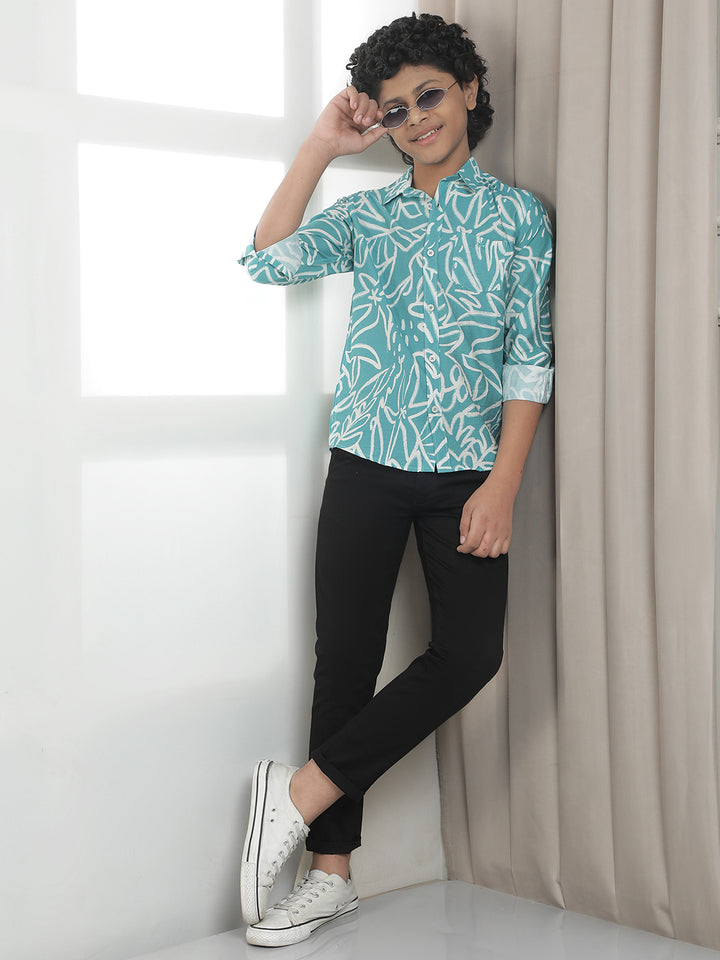 Teal Blue Graphic Print Shirt