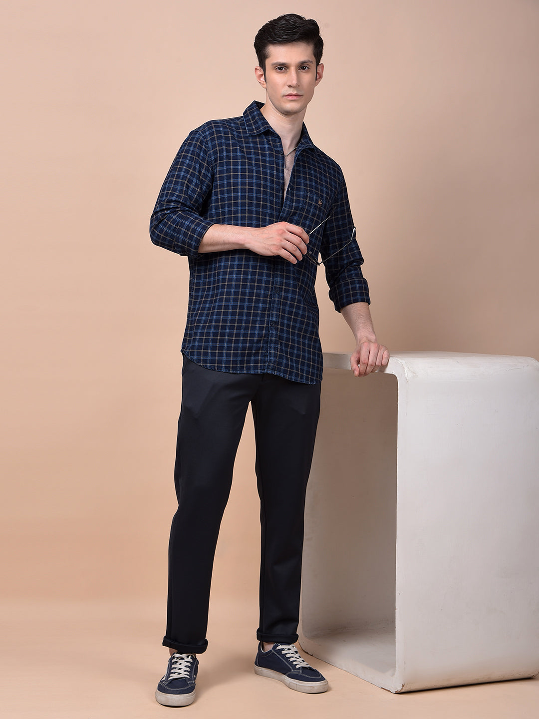 Navy Blue Checked Shirt