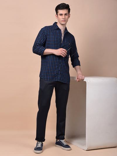 Navy Blue Checked Shirt