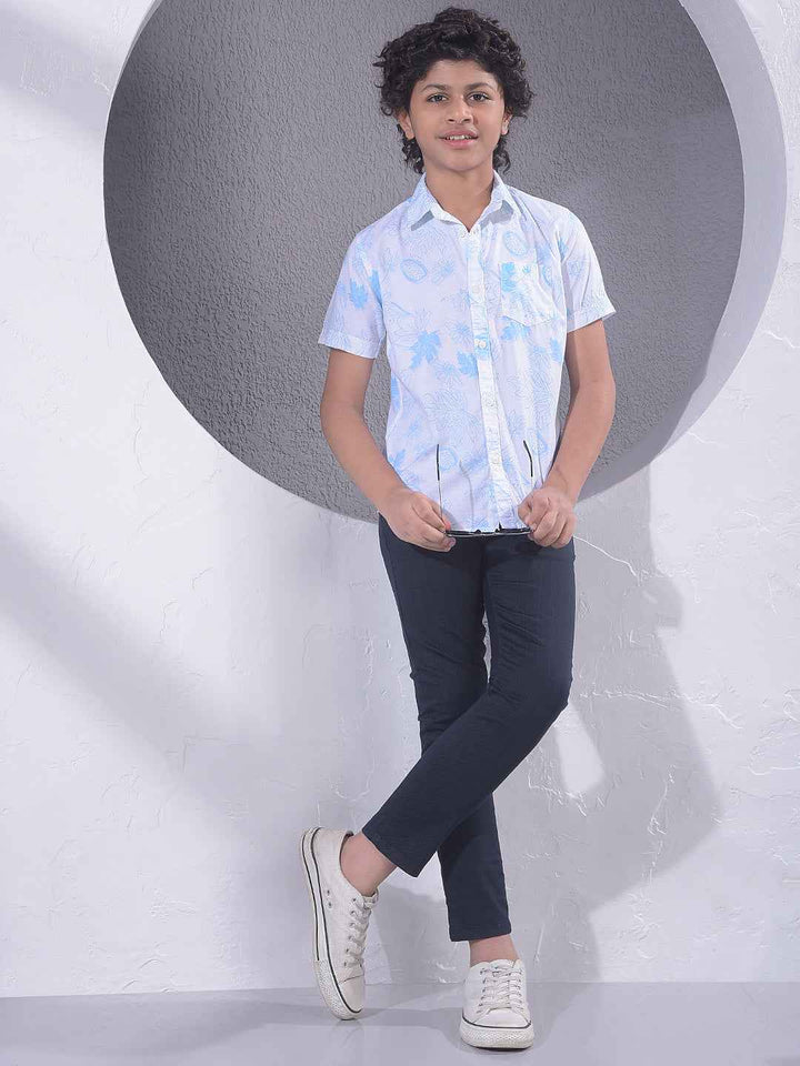 Blue Botanical Print Shirt