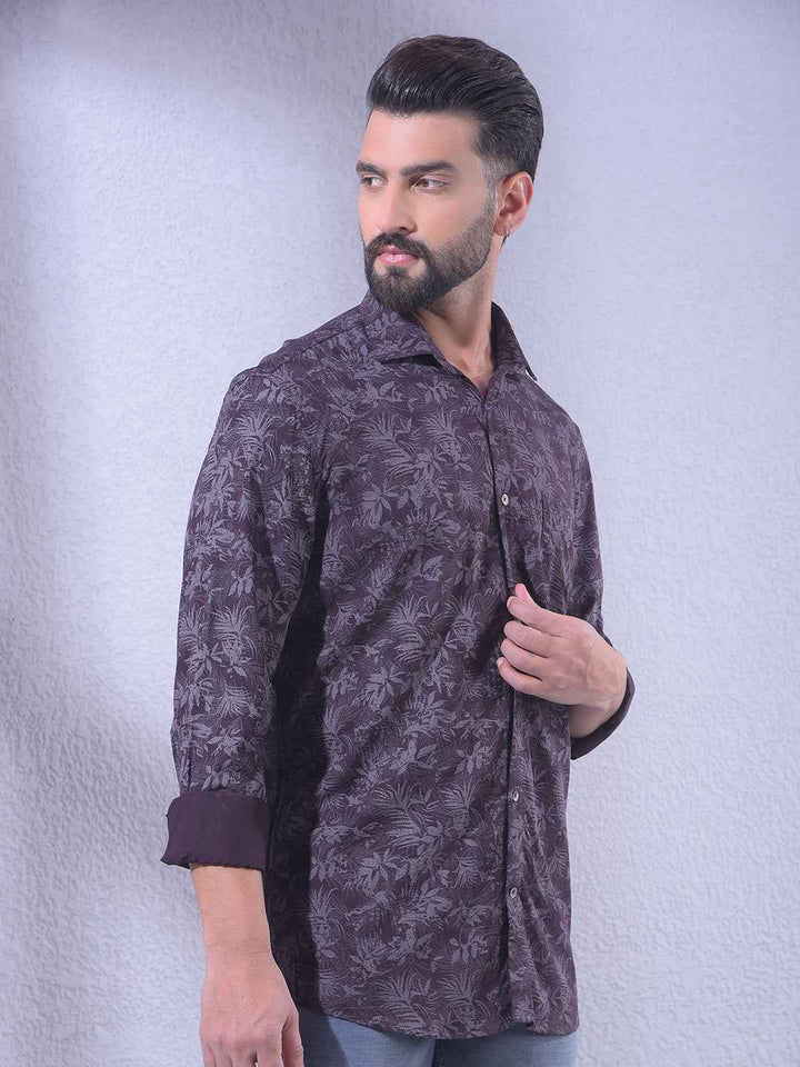 Wine Floral Print Shirt