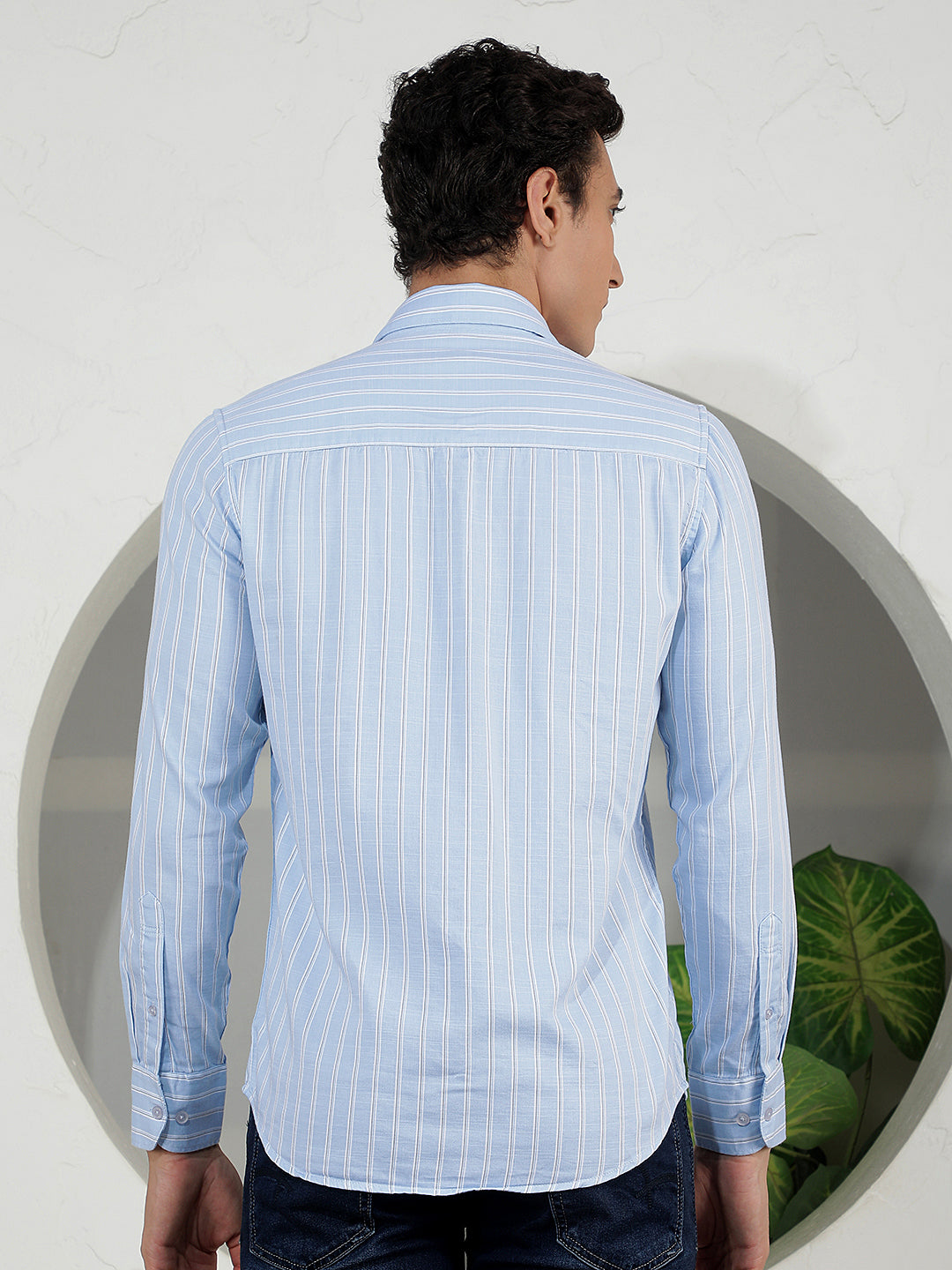 Sky Blue Vertical Stripes Shirt