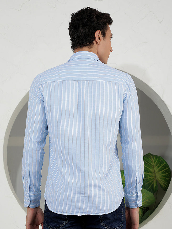 Sky Blue Vertical Stripes Shirt