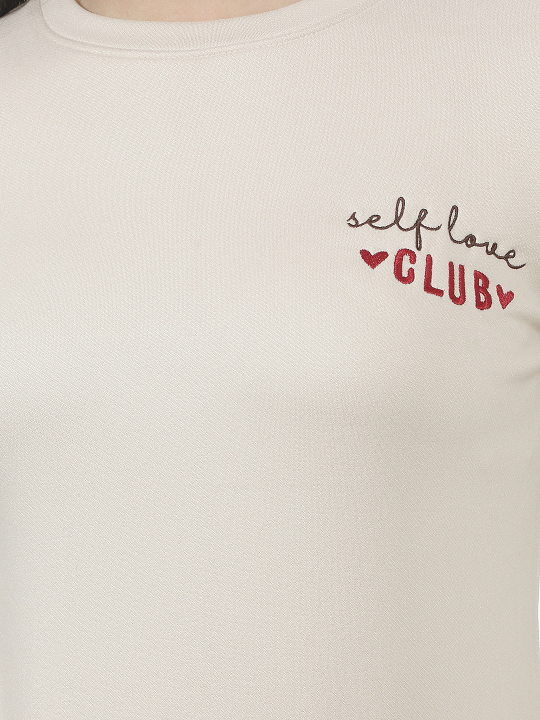 Cream Typographic Print Long Sleeves T-Shirt