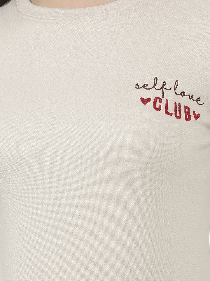Cream Typographic Print Long Sleeves T-Shirt