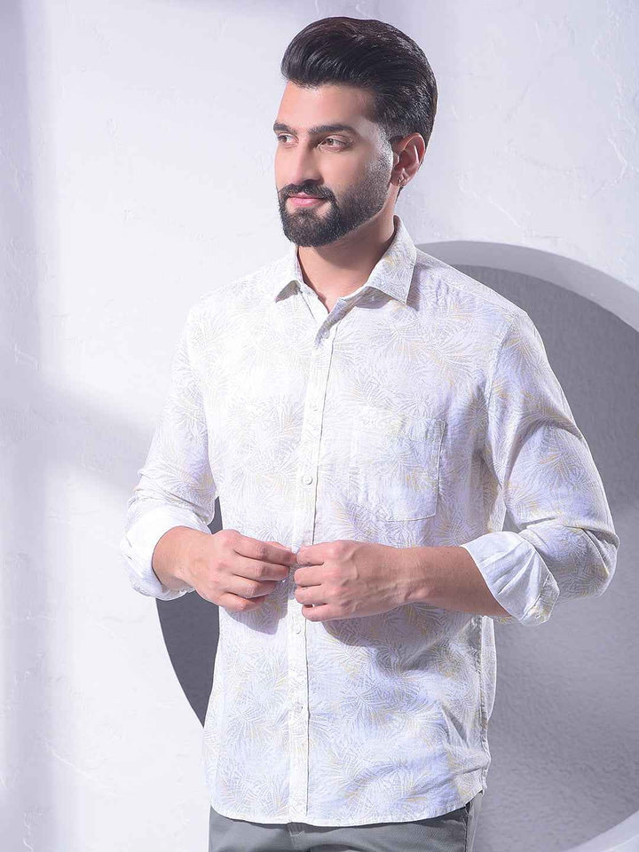 Yellow Floral Print Linen Shirt