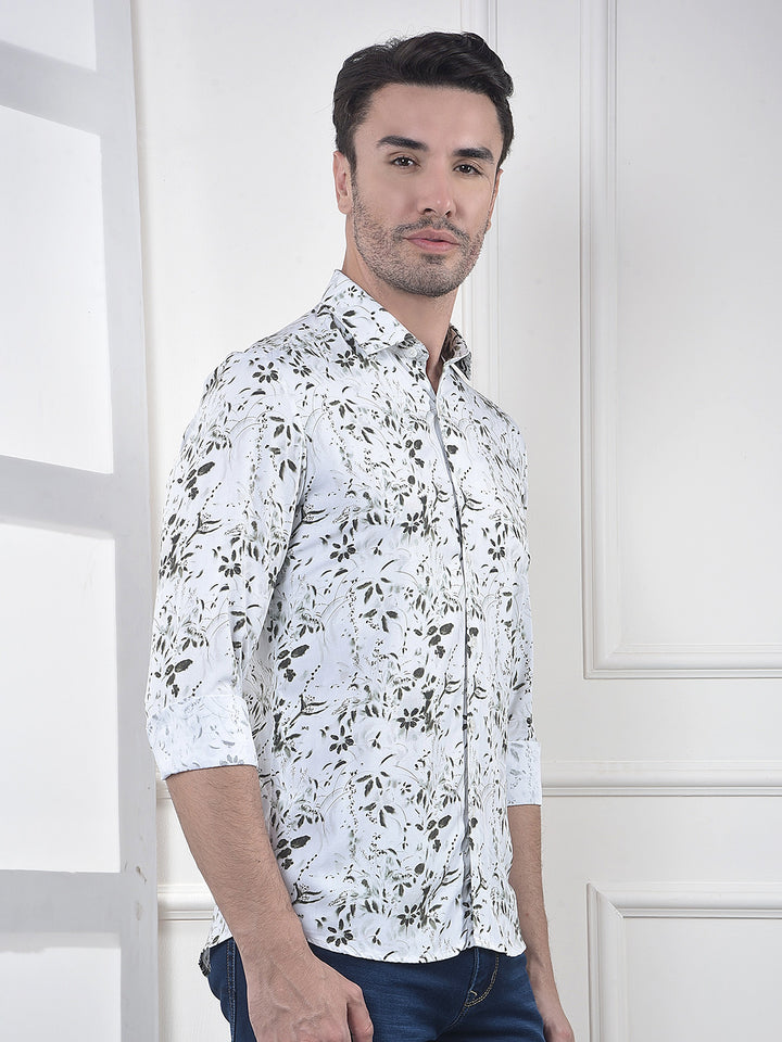 White Floral Print Shirt