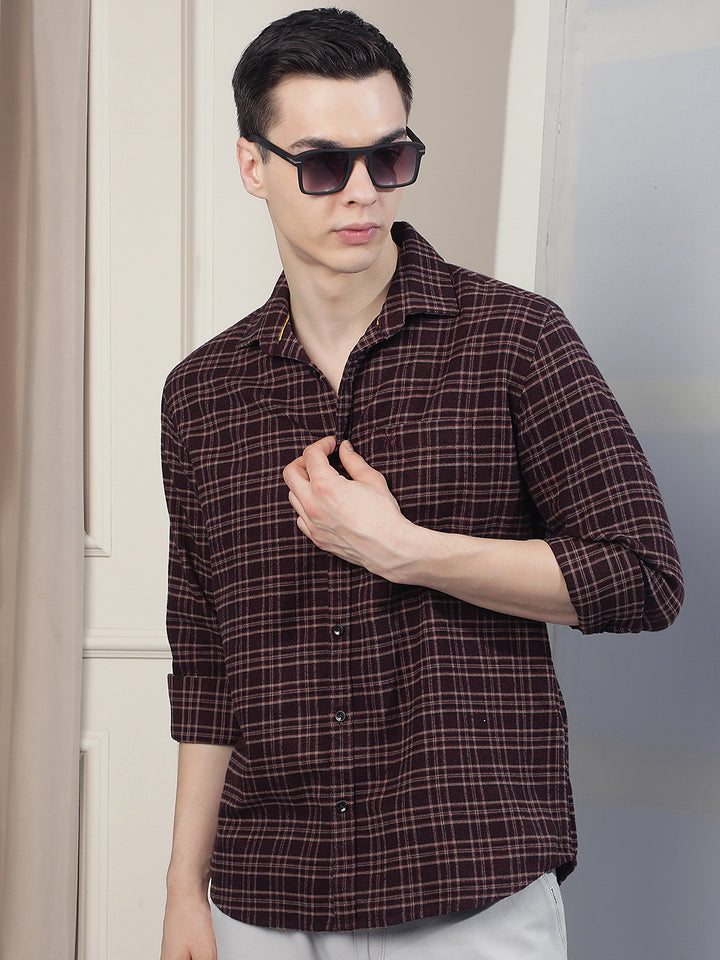 Maroon Checked 100% cotton Shirt