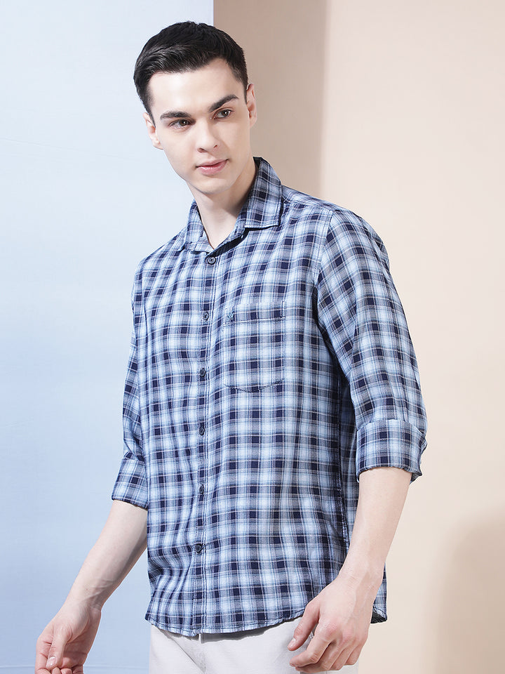 Blue Checked 100% Cotton Shirt