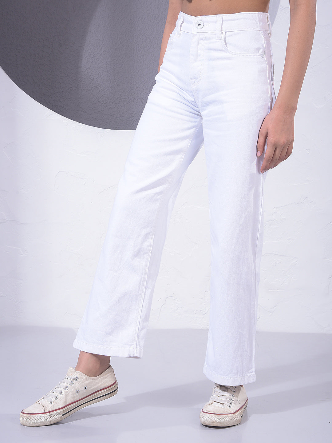 White 100% Cotton Wide Leg Jeans