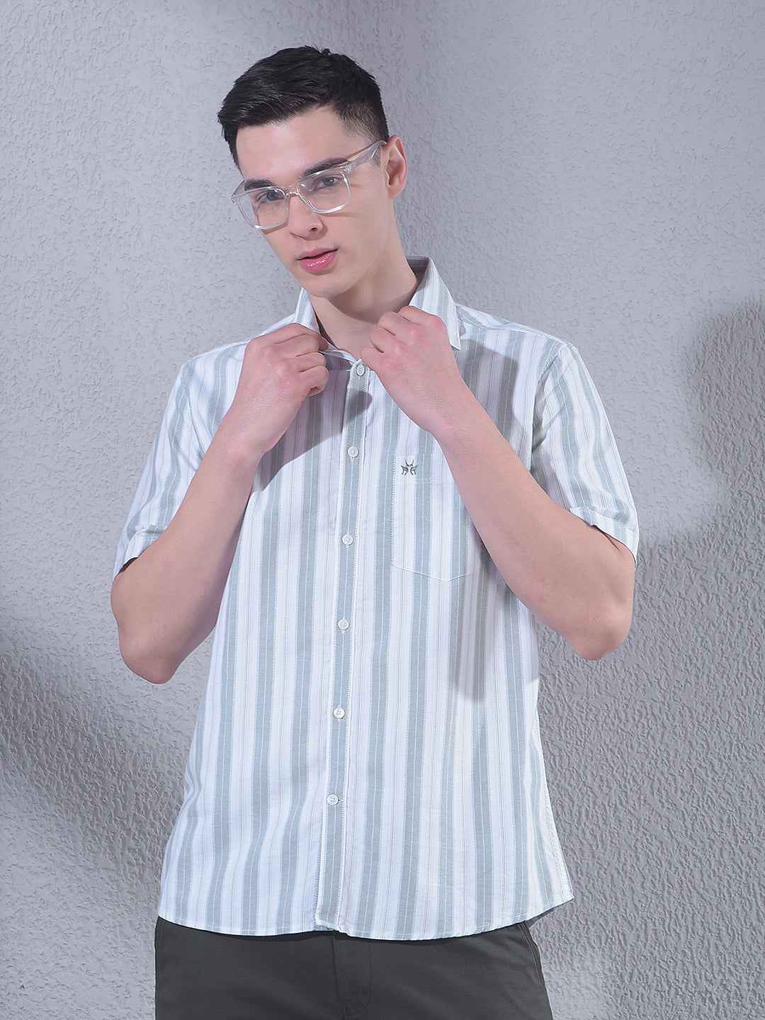 Green Vertical Stripes 100% Cotton Shirt