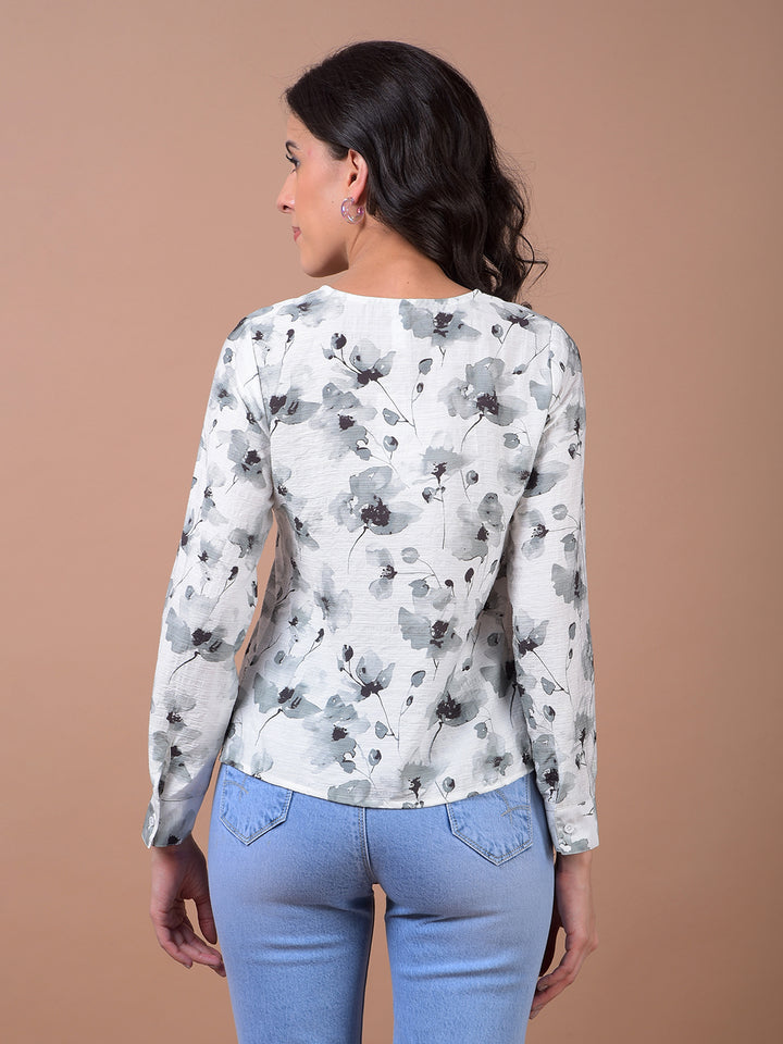 Grey Floral Print Top