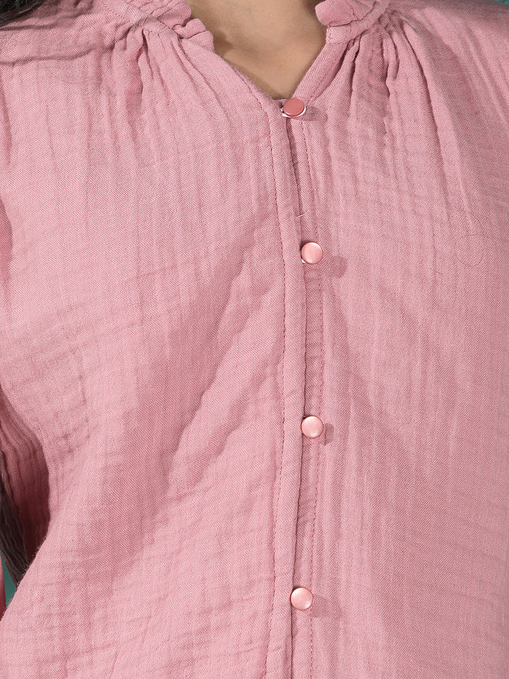 Pink Textured V-Neck Top