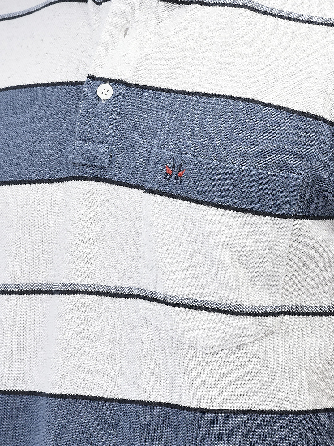 Off White Horizontal Stripes Polo Neck T-Shirt