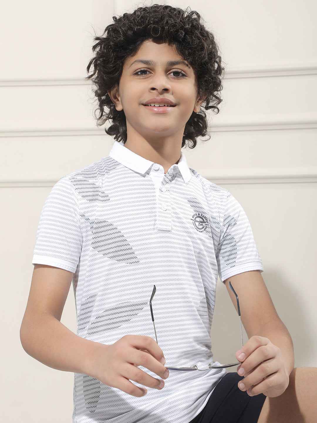 Grey Floral Print Polo Neck T-Shirt