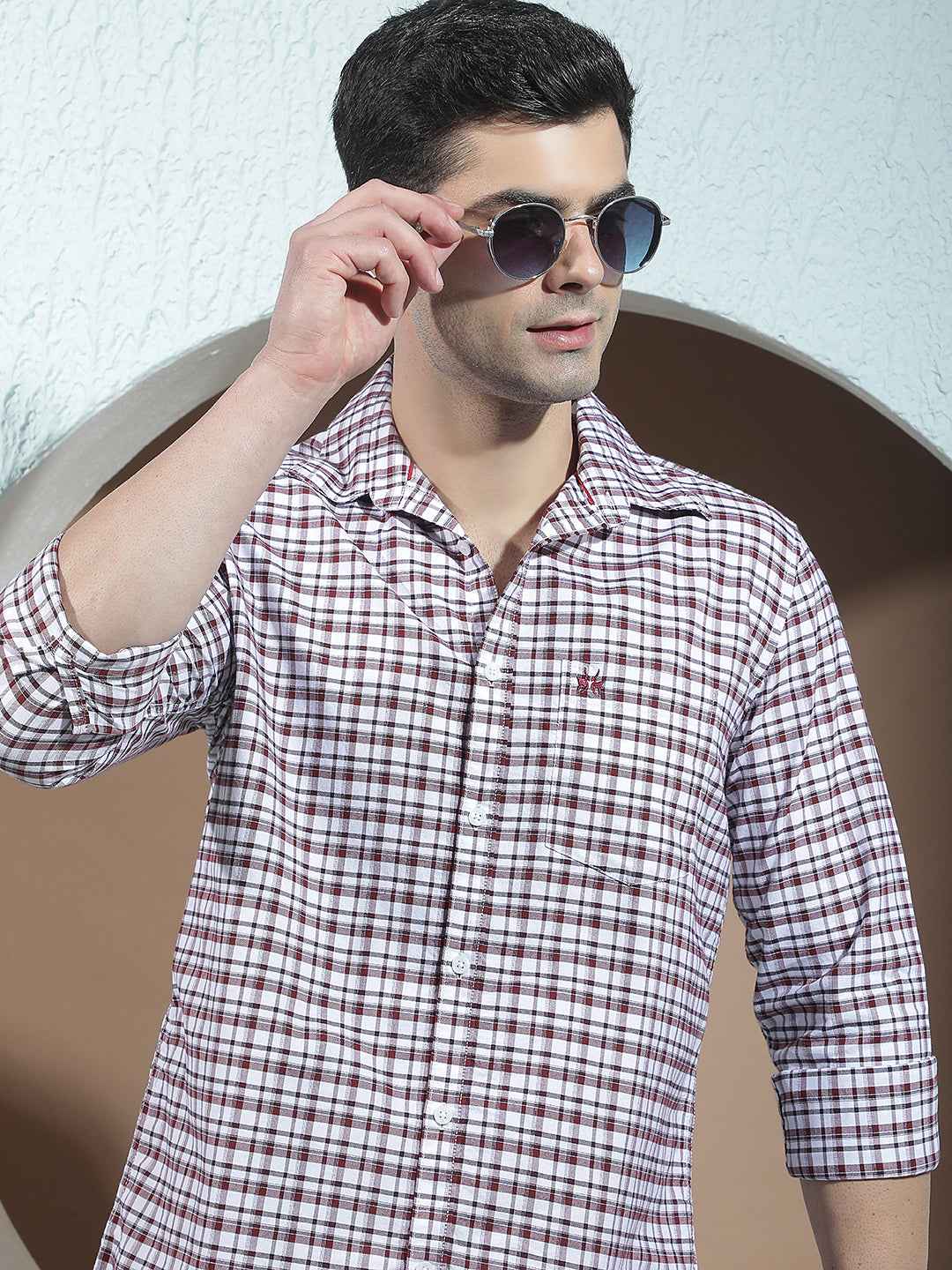 100% Cotton Maroon Checked Shirt