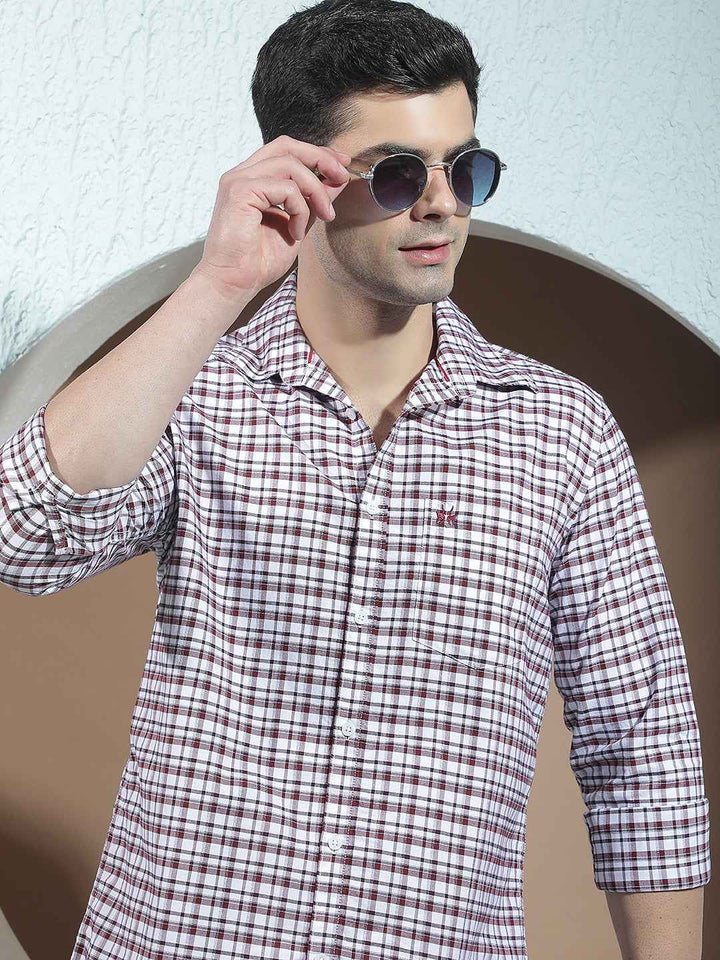 100% Cotton Maroon Checked Shirt
