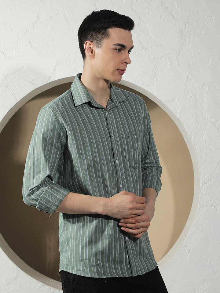 Green Vertical Stripes 100% Cotton Shirt
