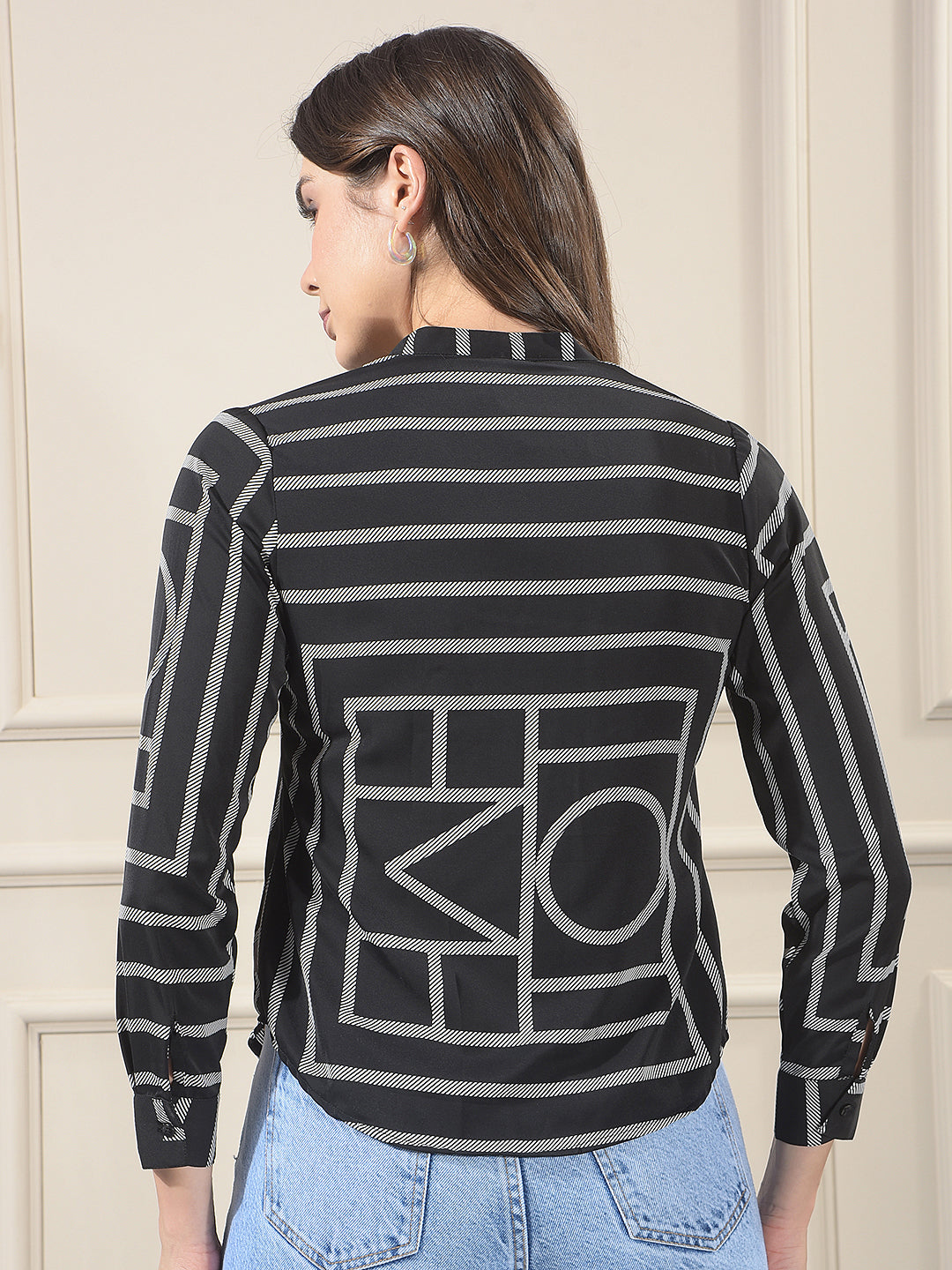 Black Printed V-Neck Shirt