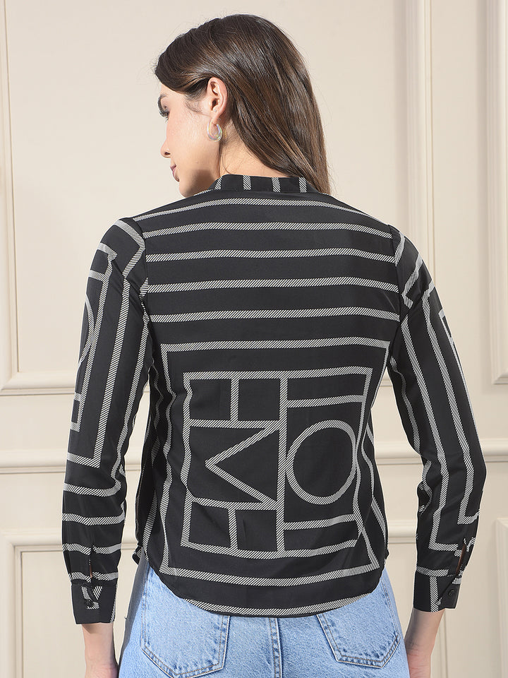 Black Printed V-Neck Shirt