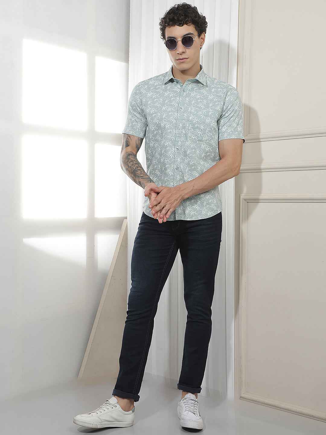 Green Botanical Print 100% Cotton Shirt