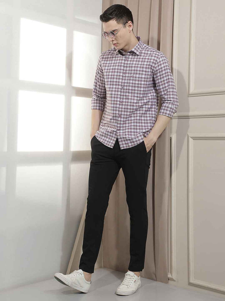 Purple Checked 100% Cotton Shirt
