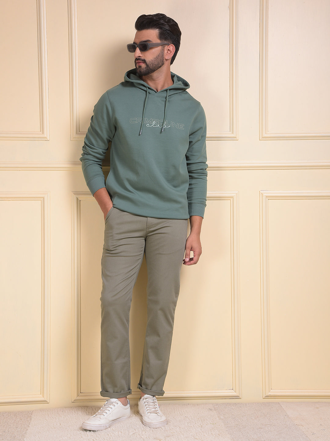 Green Embroidered Hooded Neck Sweatshirt