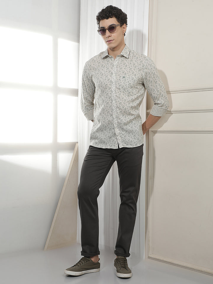 Green Botanical Print Linen Shirt