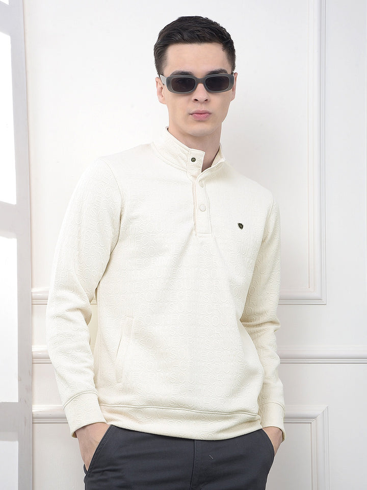 Cream Embossed Polo Sweatshirt
