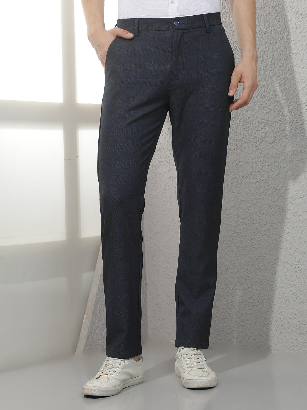 Navy Blue Checked Trousers