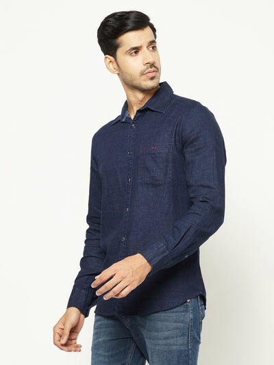 Navy Blue 100% Cotton Denim Shirt
