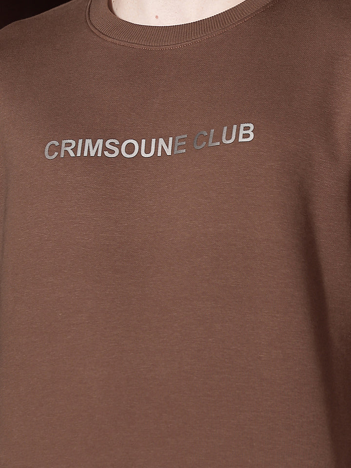 Brown Typographic Print Round Neck Sweatshirt