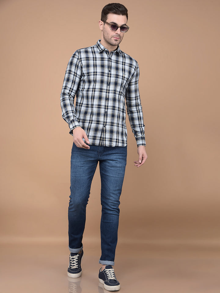 Beige Checked 100% Cotton Shirt-Men Shirts-Crimsoune Club