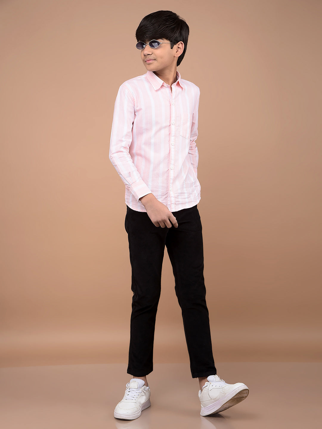 Pink Vertical Stripes 100% Cotton Shirt-Boys Shirts-Crimsoune Club
