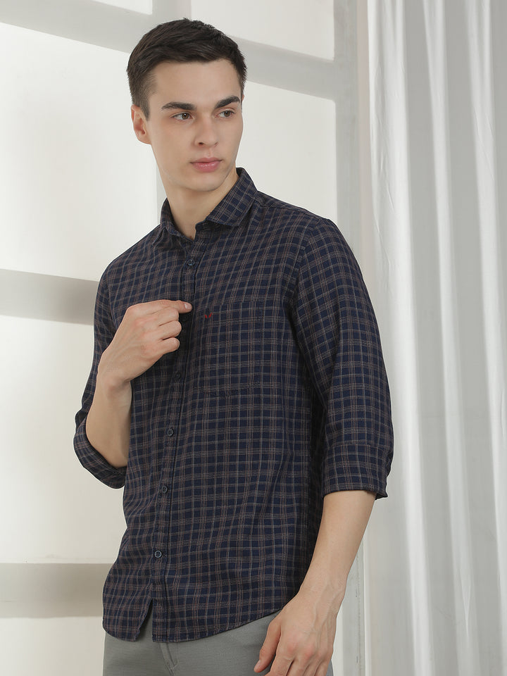 Navy Blue Checked 100% cotton Shirt