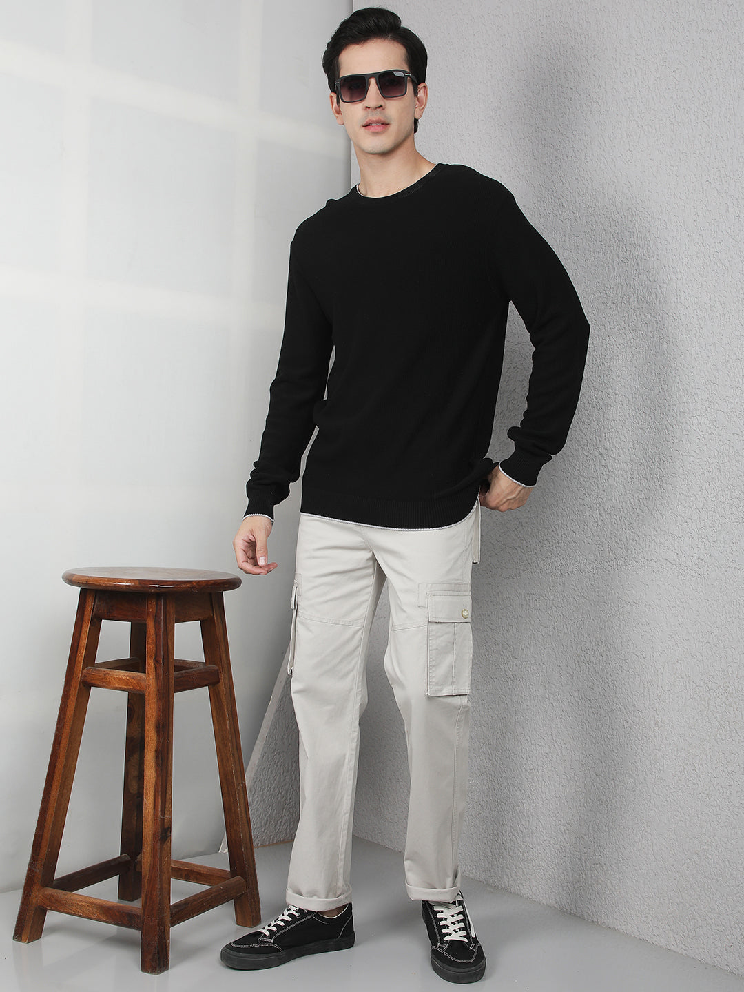 Black Oversized Round Neck Sweater