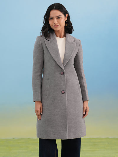 Grey Notched Lapel Overcoat
