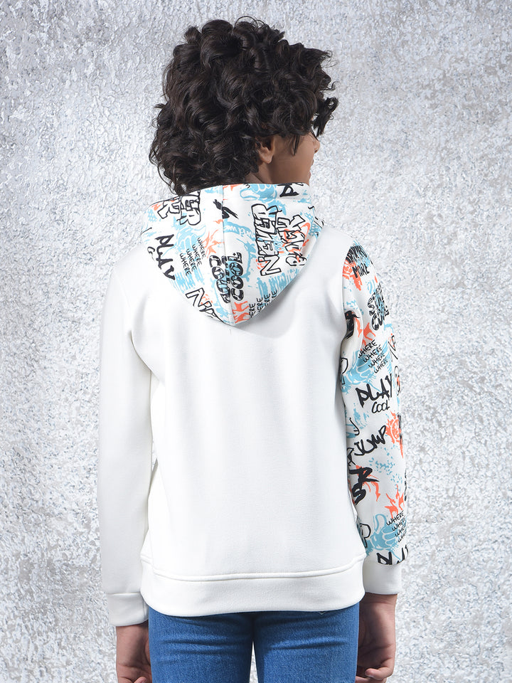 White Printed Hooded Neck Sweatshirt