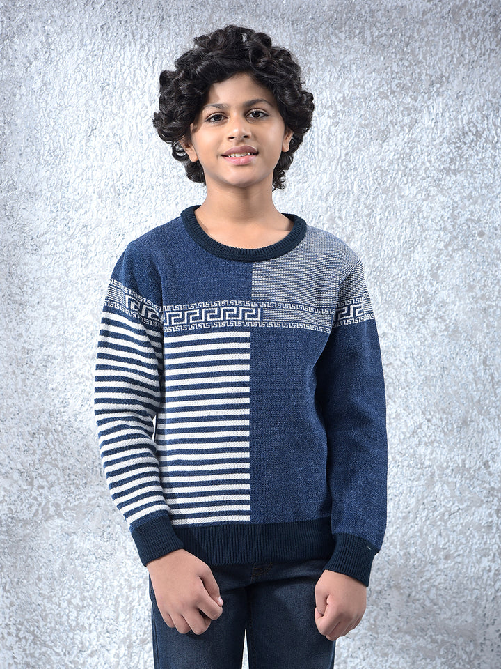 Navy Blue Jacquard Sweater