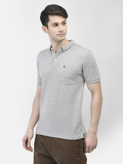 Grey Printed Polo Neck T-Shirt