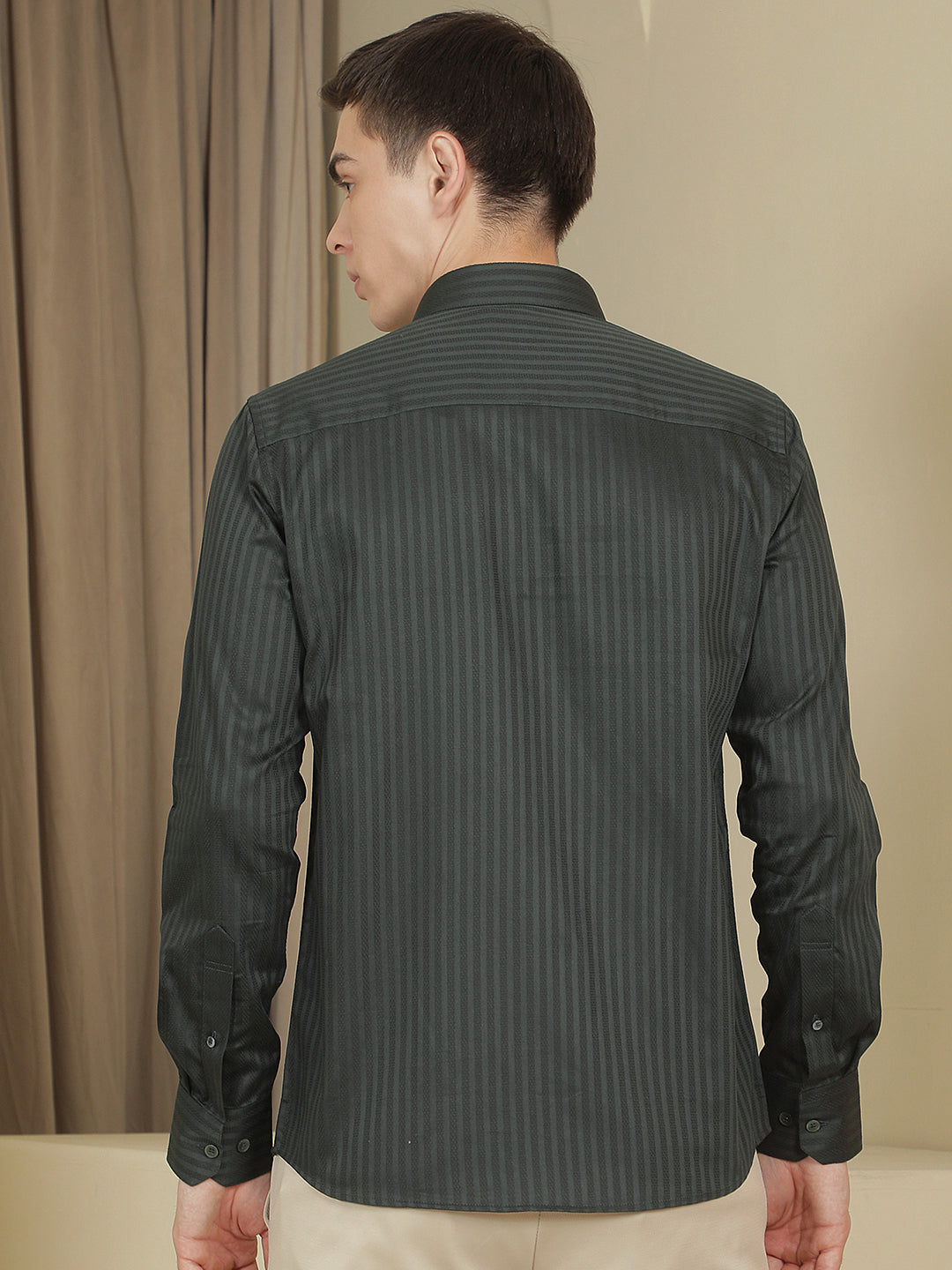 100% Cotton Green Horizontal Stripes Shirt