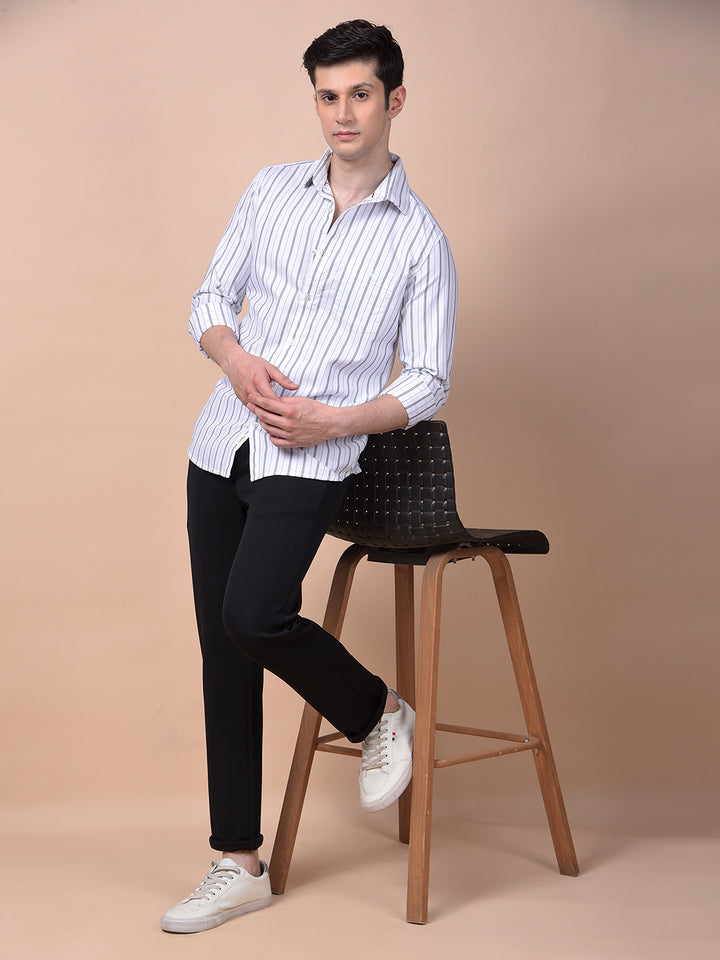 White Vertical Stripes 100% Cotton Shirt