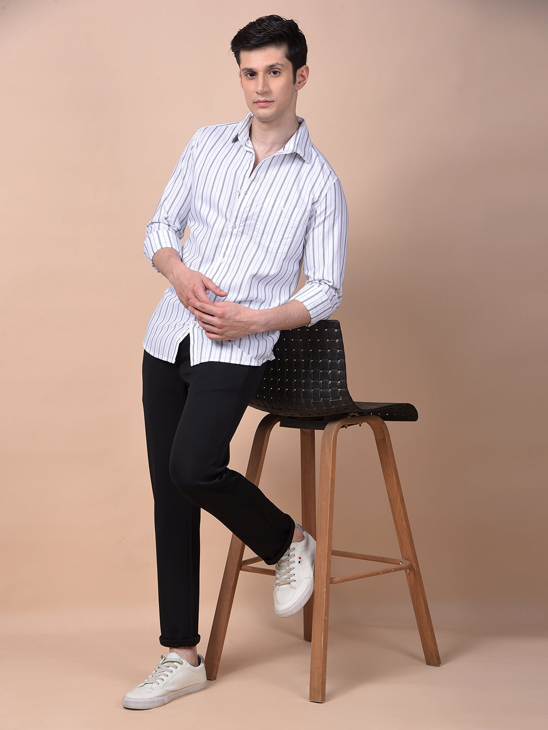 White Vertical Stripes 100% Cotton Shirt