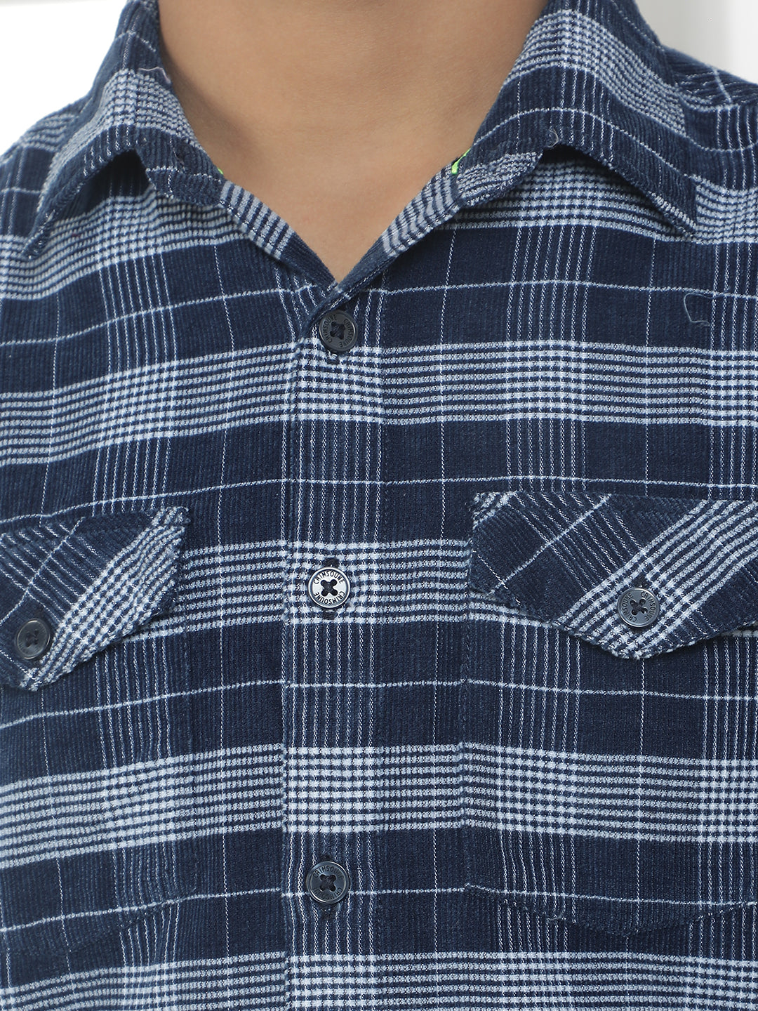 Blue Checked 100% Cotton Corduroy Shirt