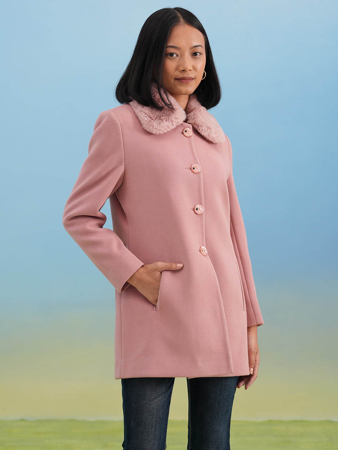 Dusty Pink Classic Woolen Coat