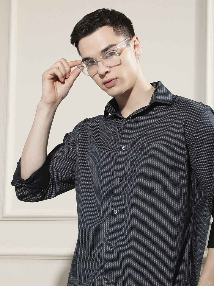 Navy Blue Printed Shirt
