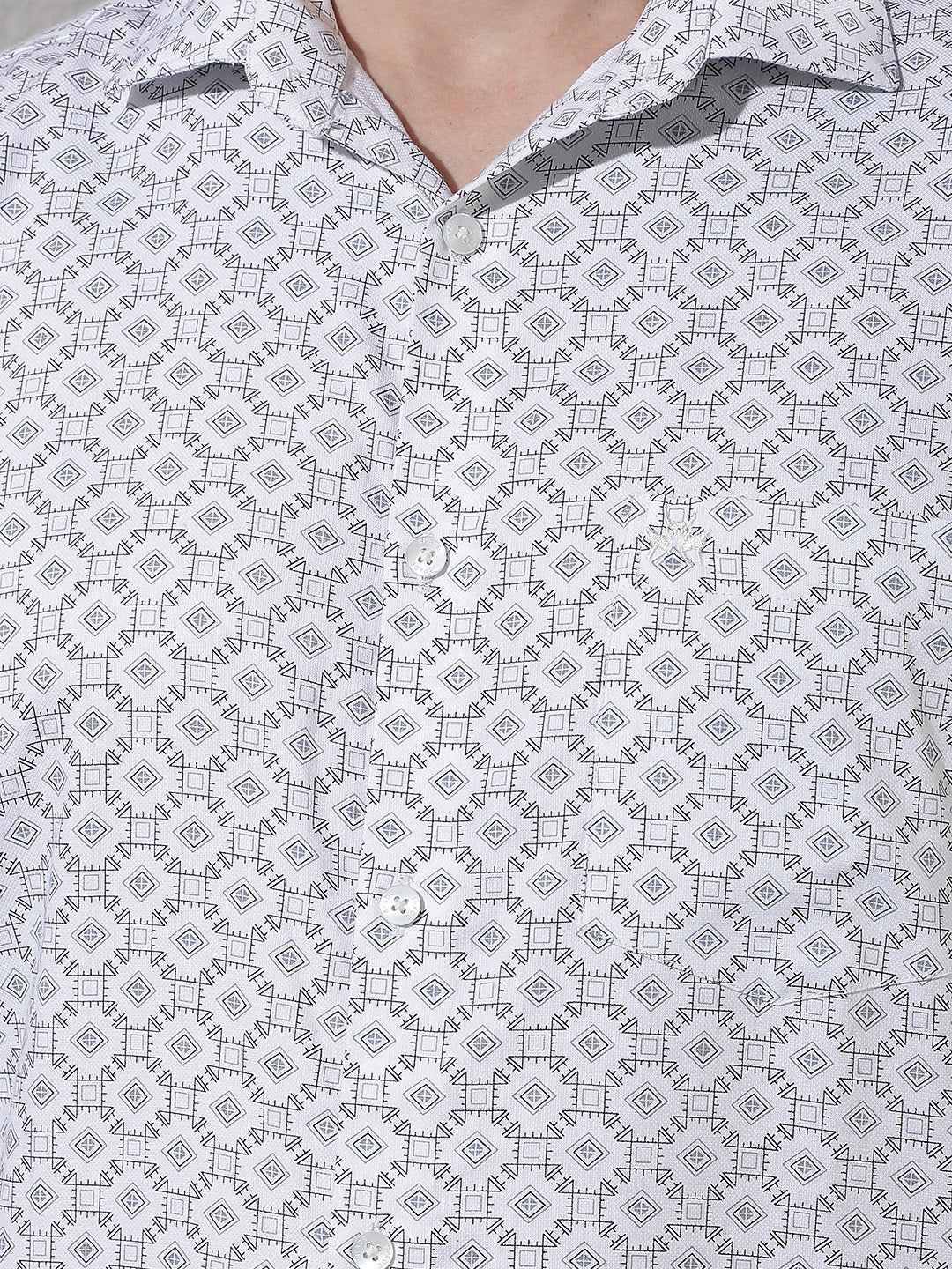 White Geometric Print Shirt