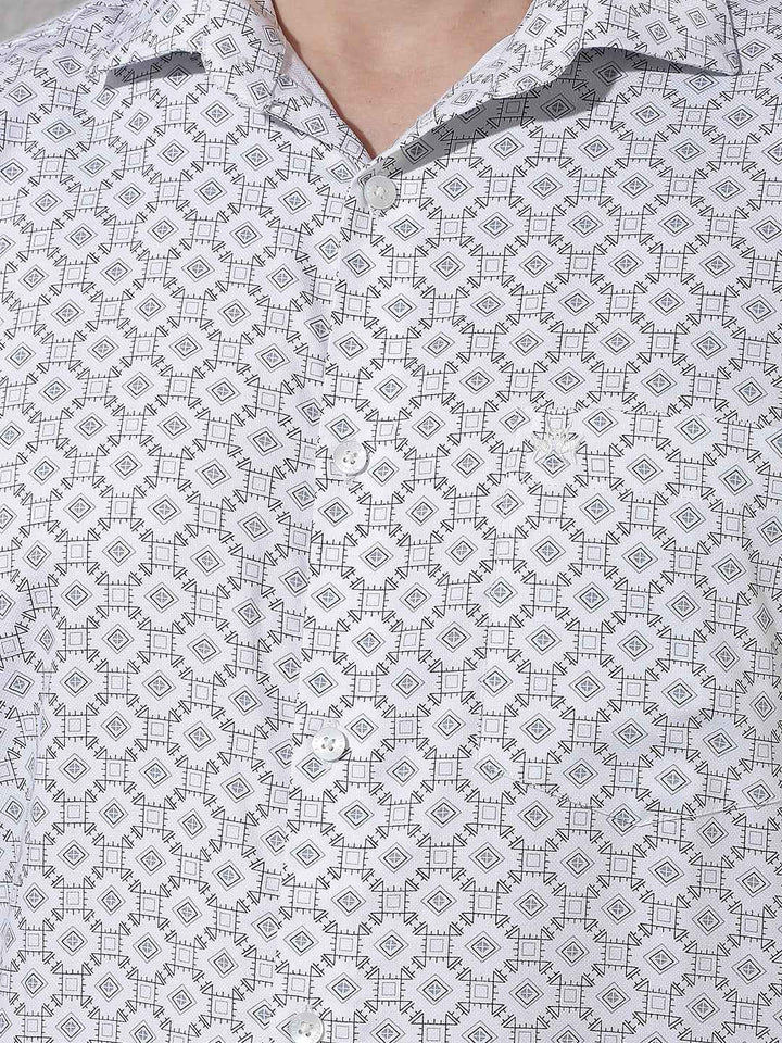 White Geometric Print Shirt
